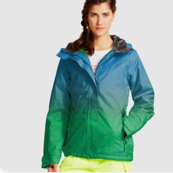 EUC Womens Under Armour Coldgear Fader Blue Green Ombre Ski Jacket Coat Medium - Picture 1 of 12